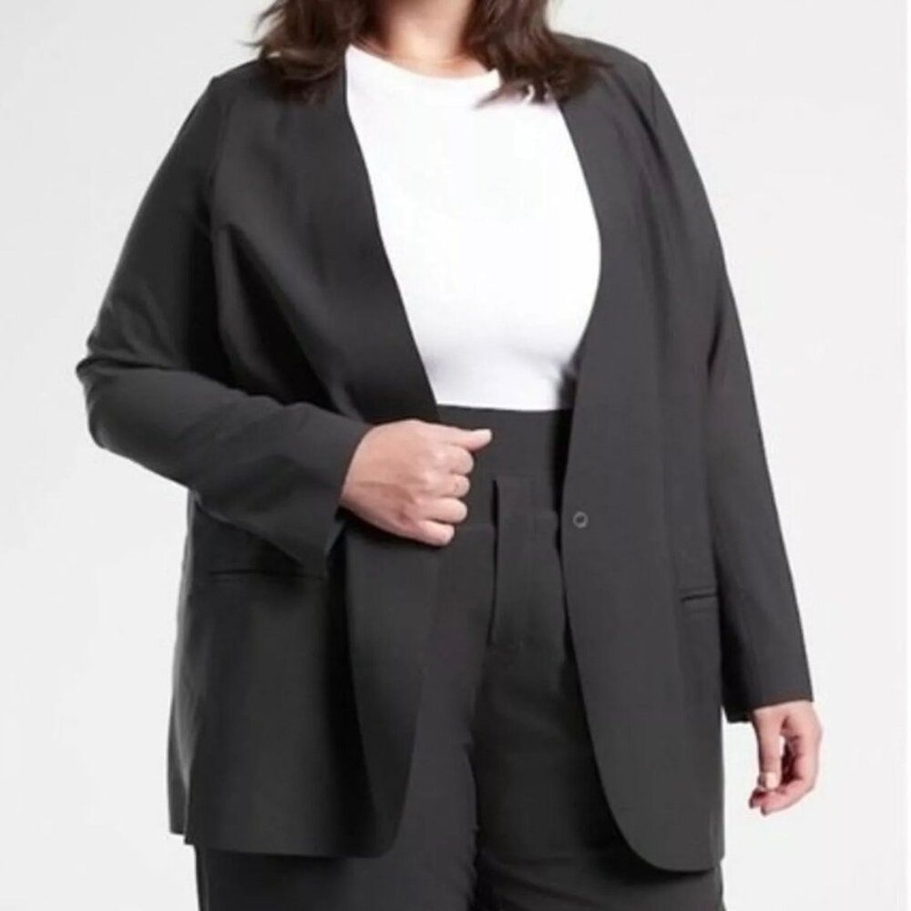 Athleta Womens Plus Avenues Blazer Jacket Black Euroluxe Stretch size 22